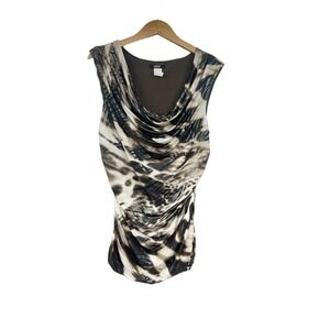 MSK Womens Size L Cowl Neck Sleeveless Tank Top Sparkle Animal Print Pullover